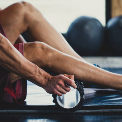Foam rolling a calf